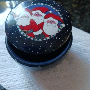 Festive Santa Trinket Ceramic Container - Navy & Red Holiday  Merry Christmas!!